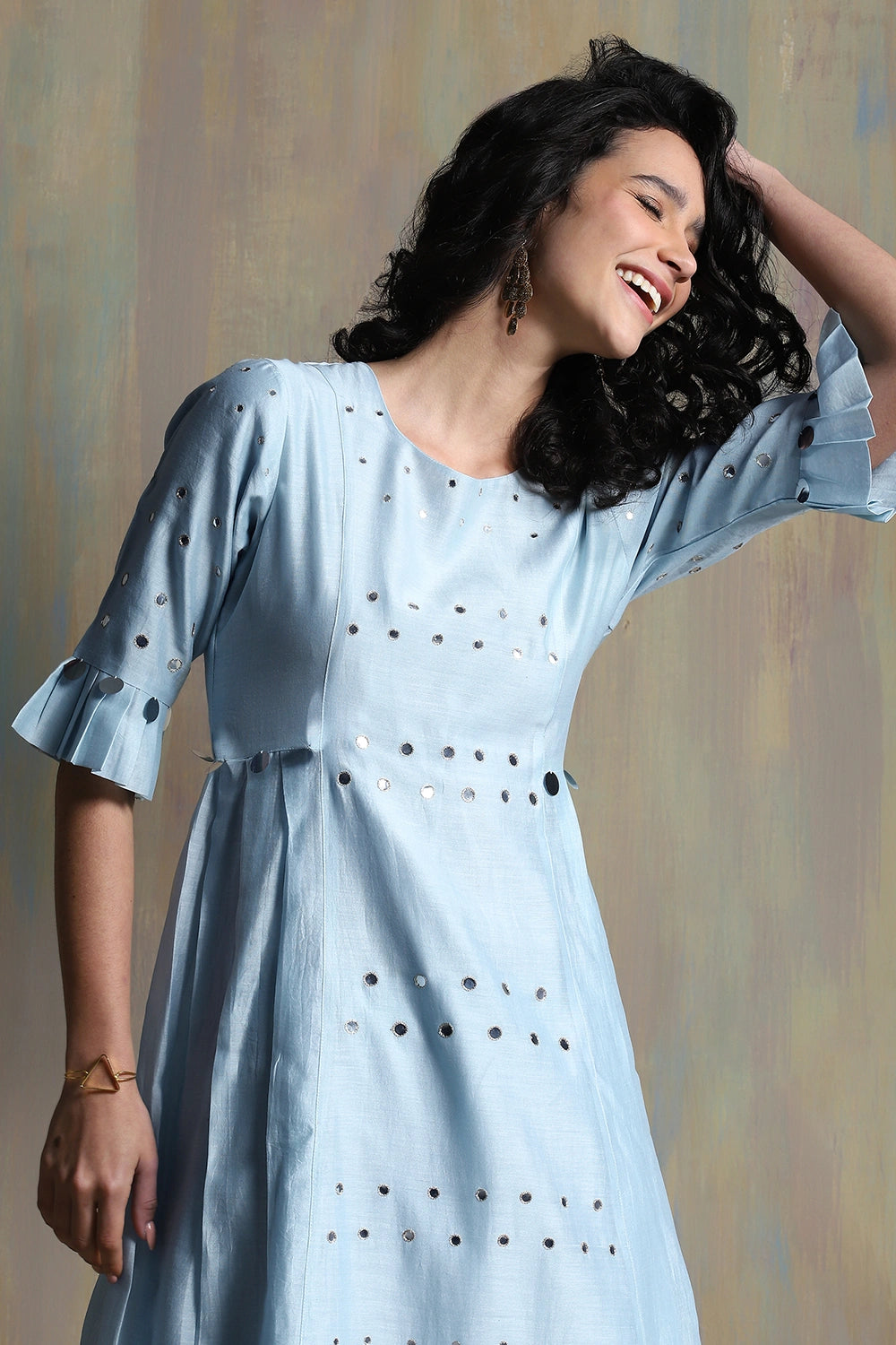 Cool blue Pleated Kurta Set