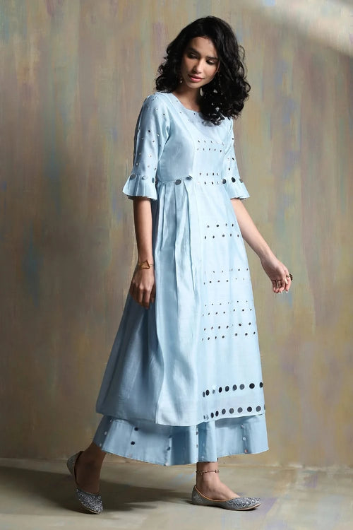 Cool blue Pleated Kurta Set