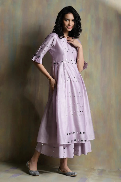 Lilac Pleated Kurta Set