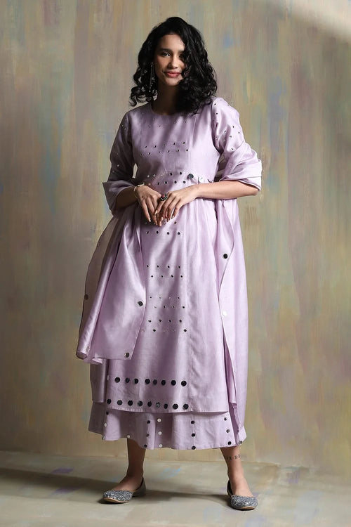 Lilac Pleated Kurta Set