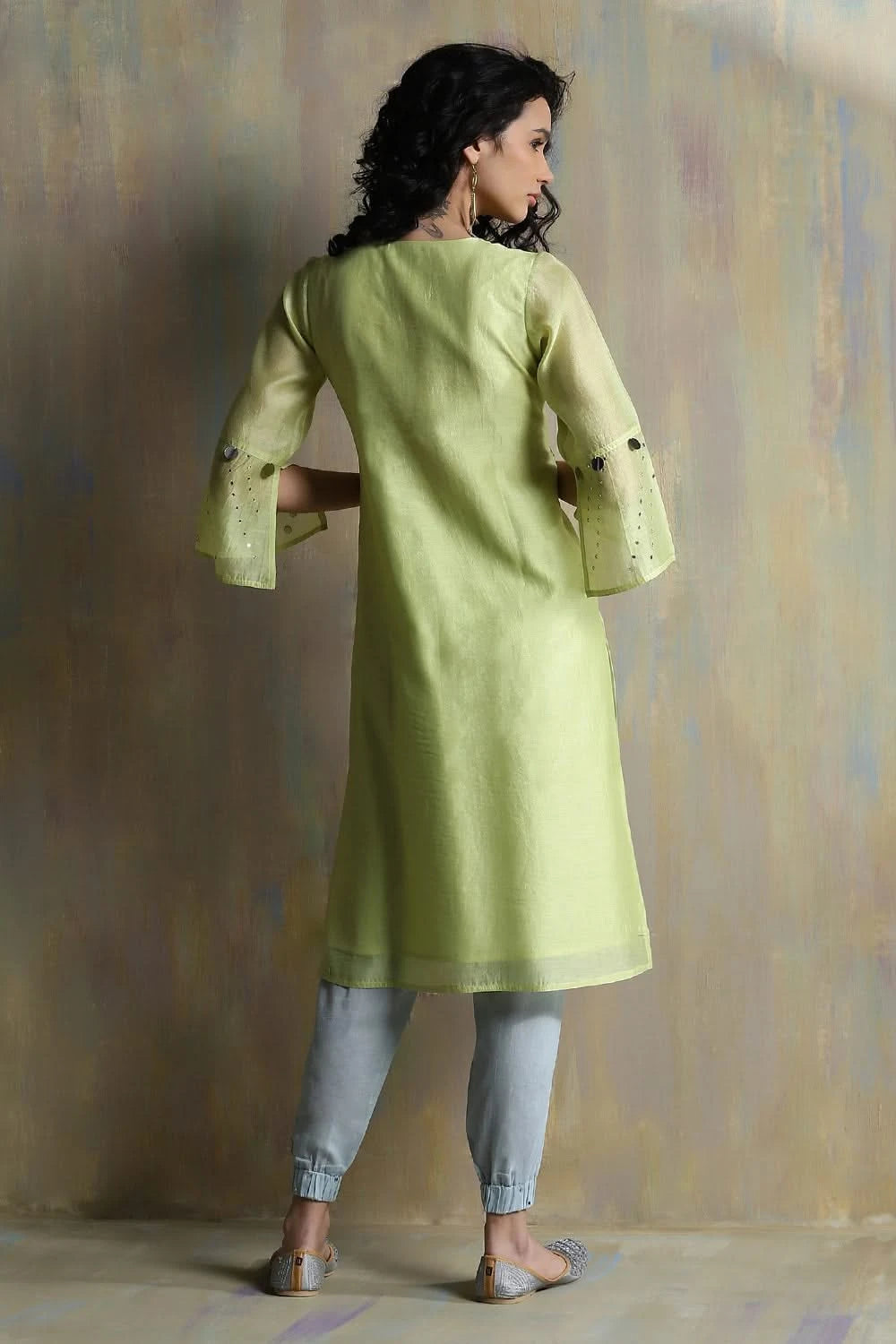 lime yellow Chanderi Kurta Set