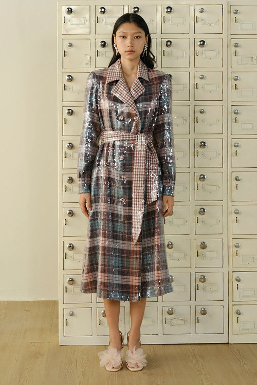 Check Sequin Sheeted Trench