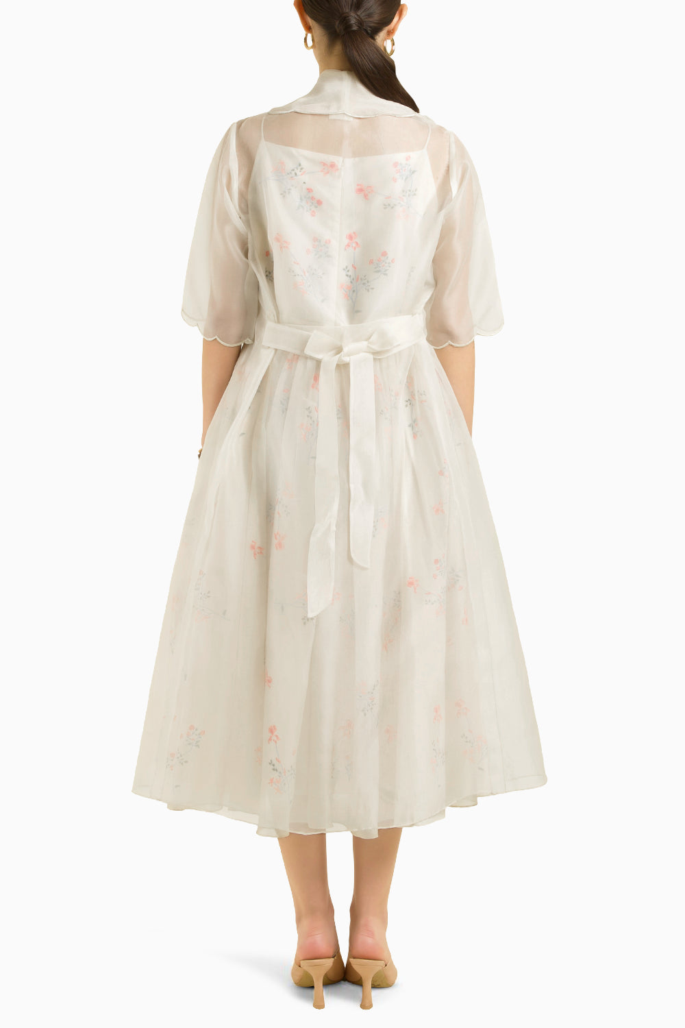 Ivory Scalloped Organza Jacket with Embroidered Strap Dress