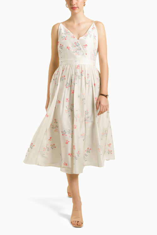 Ivory Scalloped Organza Jacket with Embroidered Strap Dress