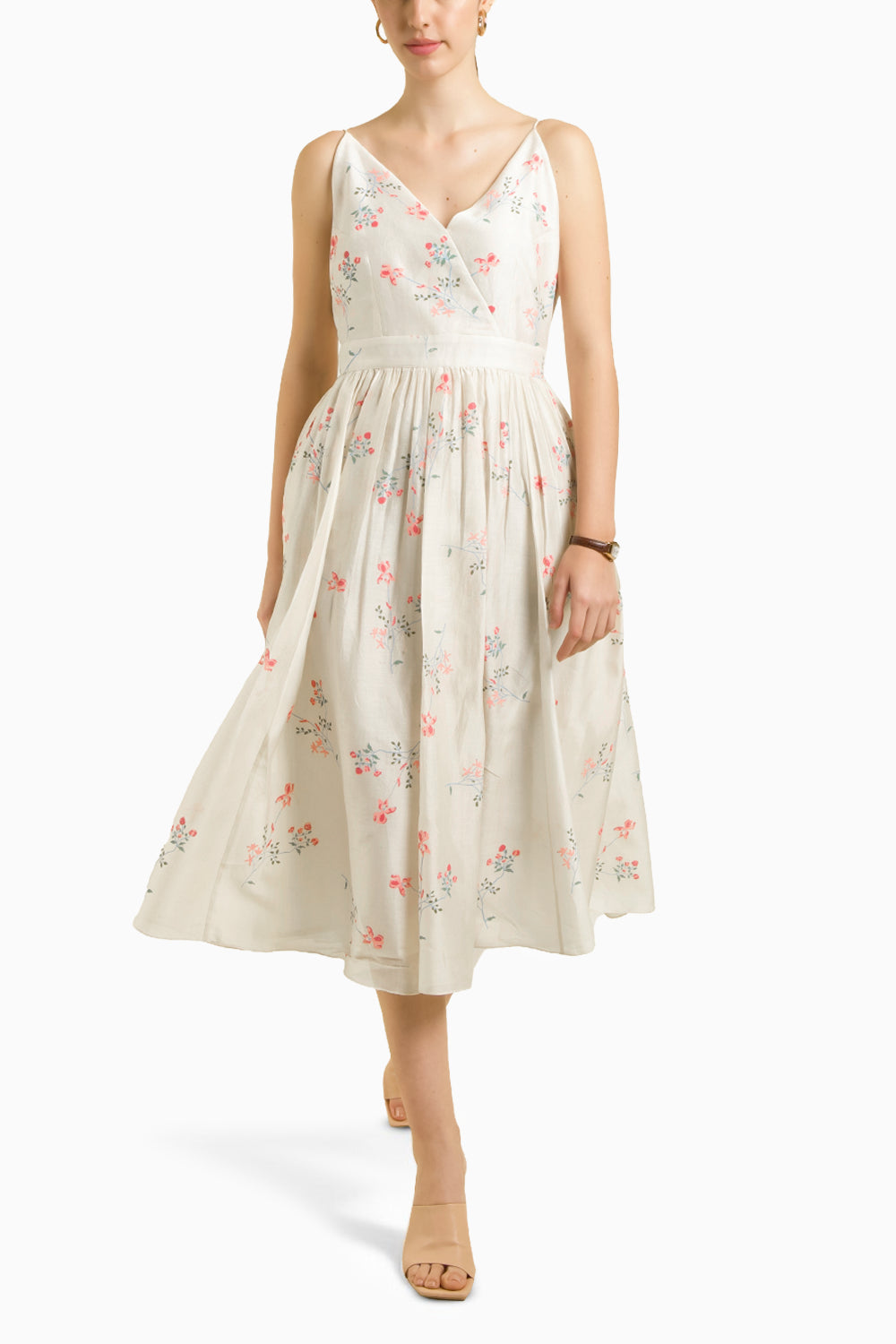 Ivory Scalloped Organza Jacket with Embroidered Strap Dress