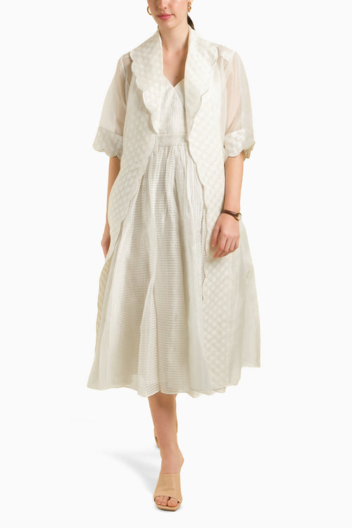 Ivory Organza Jacket with Embroidered Strap Dress