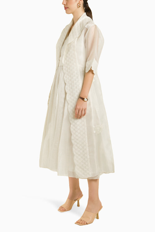 Ivory Organza Jacket with Embroidered Strap Dress