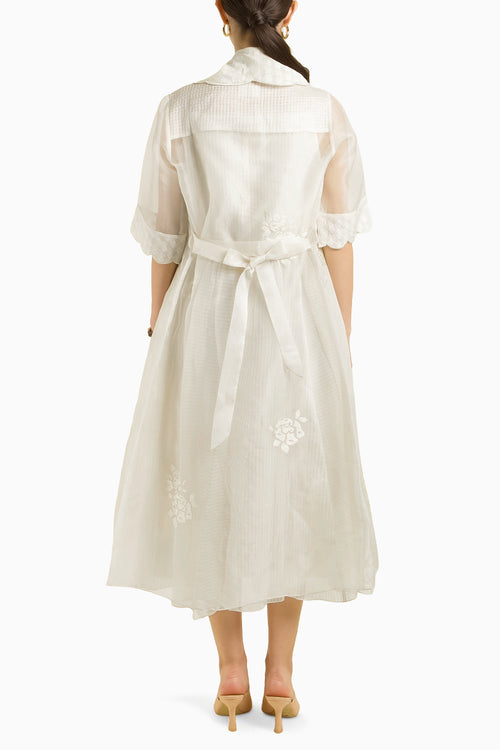 Ivory Organza Jacket with Embroidered Strap Dress