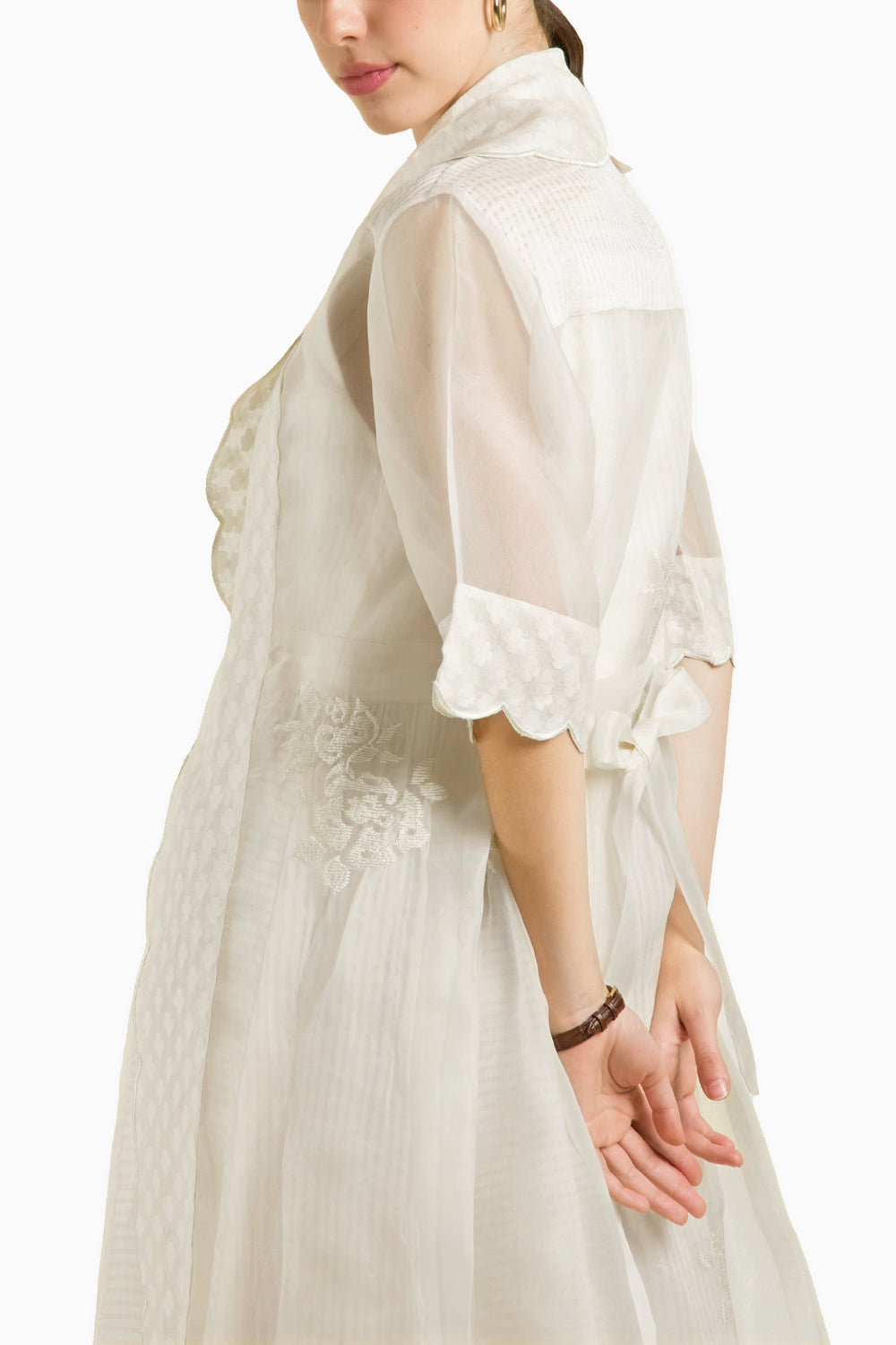 Ivory Organza Jacket with Embroidered Strap Dress
