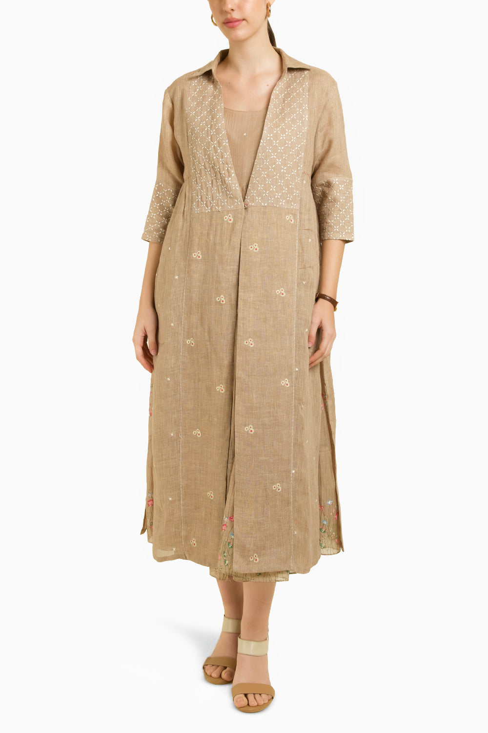 Linen Jacket with Emboiderered Tier Dress