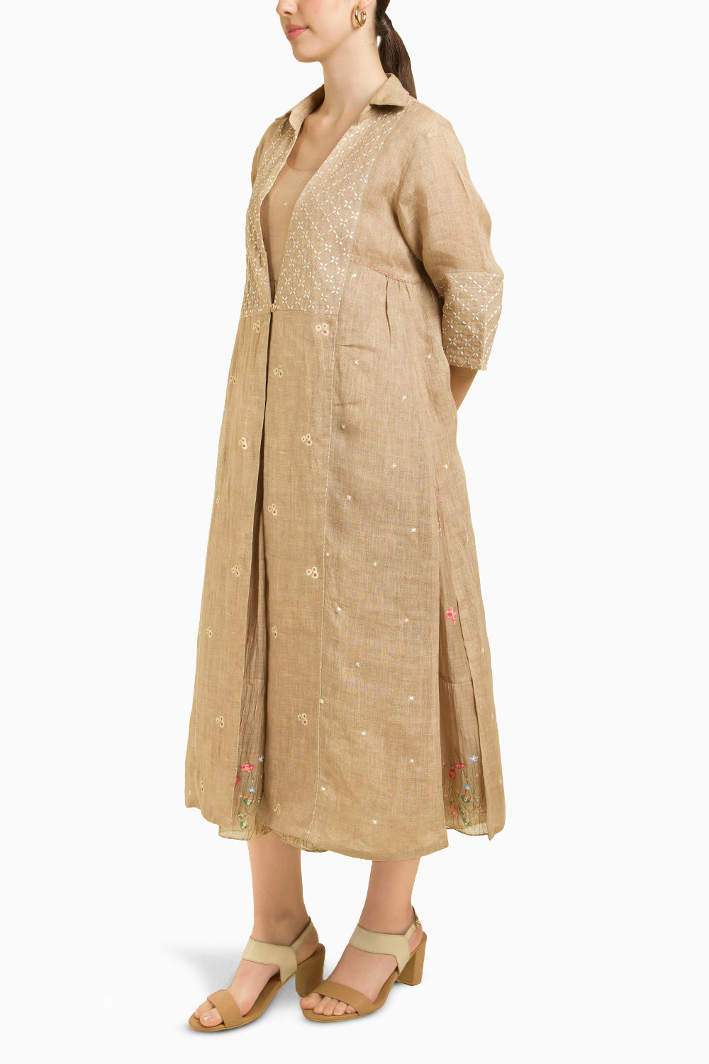Linen Jacket with Emboiderered Tier Dress