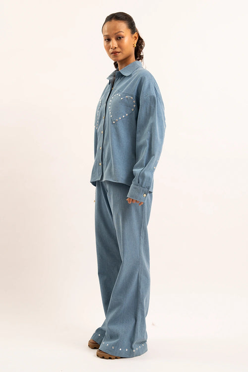 Heart Breaker Denim Shirt And Pants Set