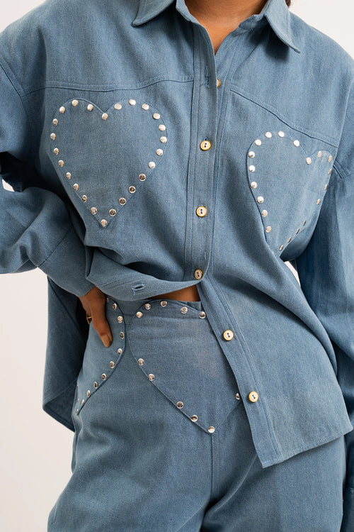 Heart Breaker Denim Shirt And Pants Set
