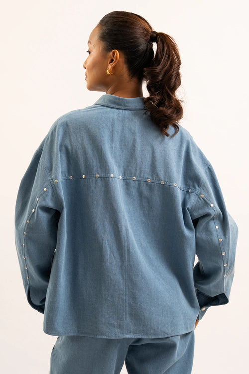 Heart Breaker Denim Shirt And Pants Set