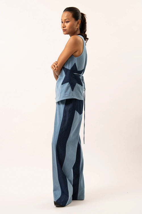 Star Denim Top And Pants Set