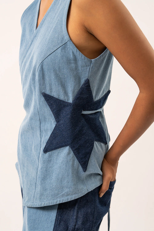Star Denim Top And Pants Set