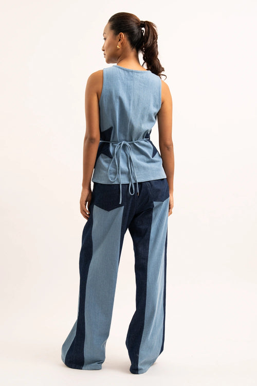 Star Denim Top And Pants Set