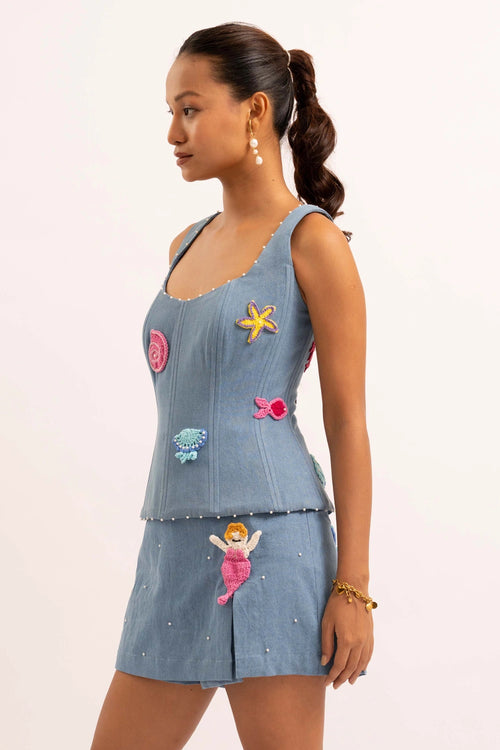 Sugar On The Beach Crochet Corset And Skorts Set