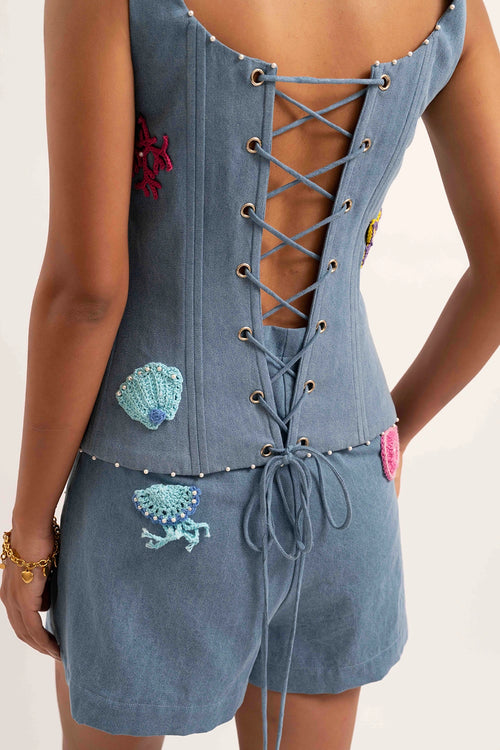 Sugar On The Beach Crochet Corset And Skorts Set