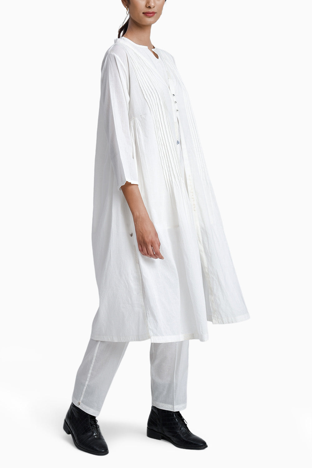 Moon White Top Pant Robe Set