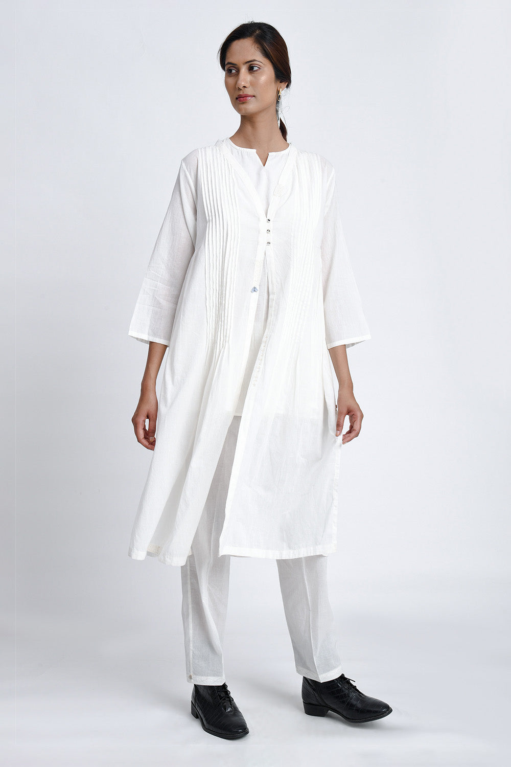 Moon White Top Pant Robe Set