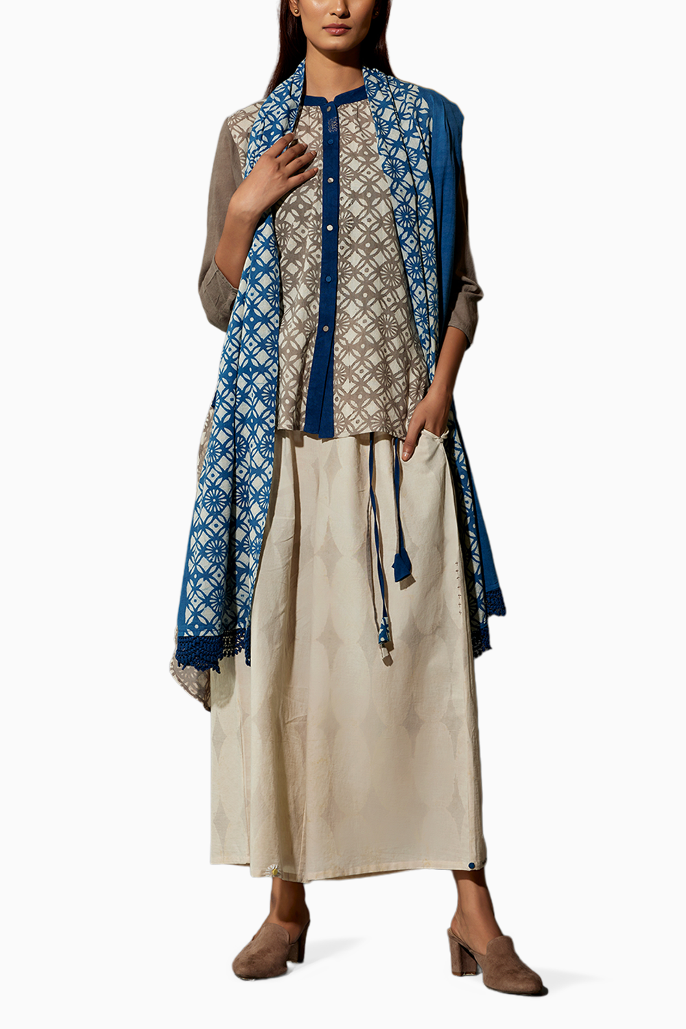 Brown 24X7 Festive Shirt With Palazzo and Dupatta Coord Set