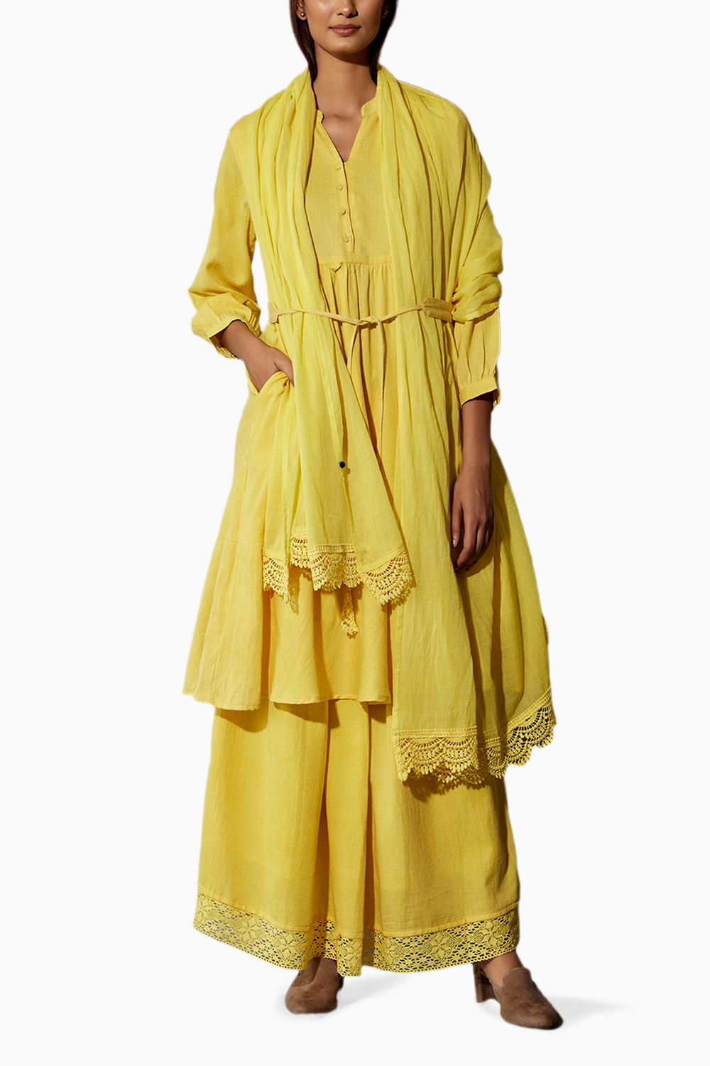 Yellow Haldi Festive Dress & Skirt Set