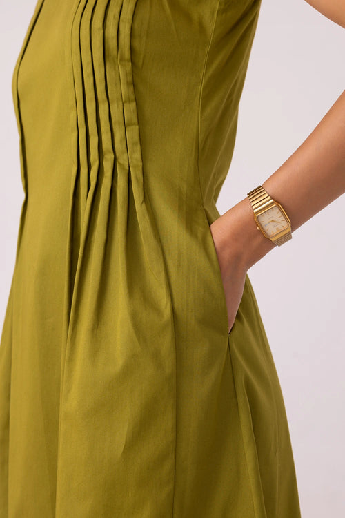 Indika Green Pleated Midi Dress