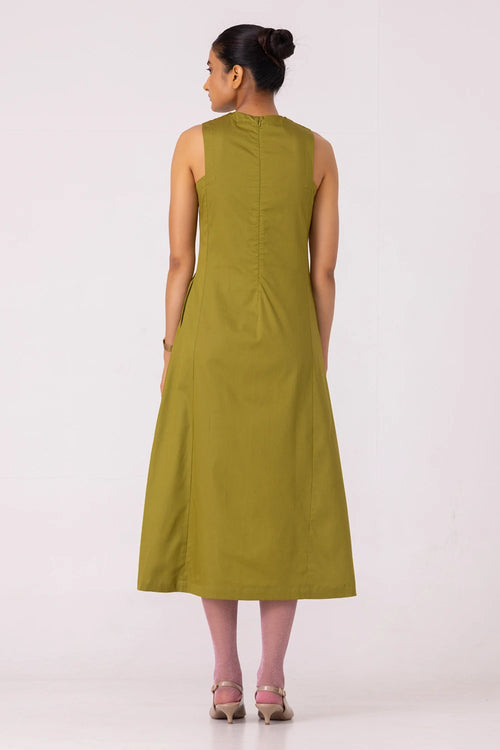 Indika Green Pleated Midi Dress