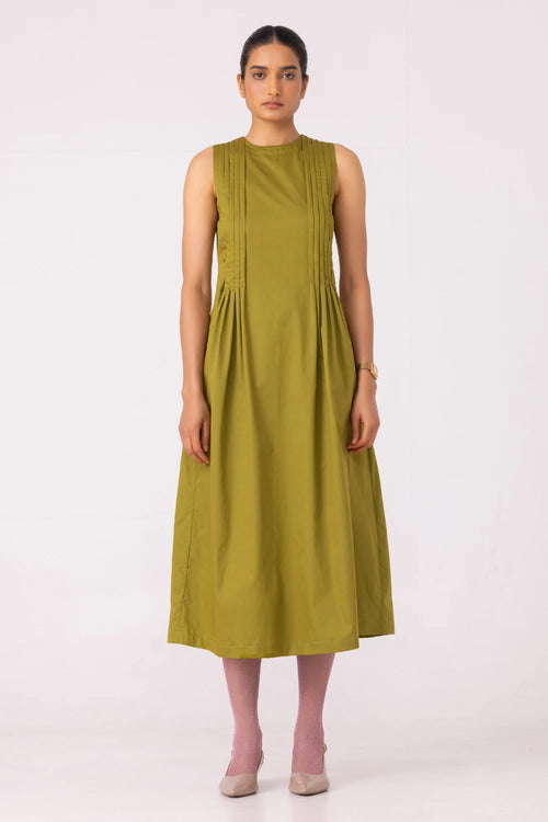 Indika Green Pleated Midi Dress