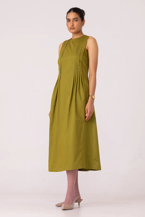 Indika Green Pleated Midi Dress