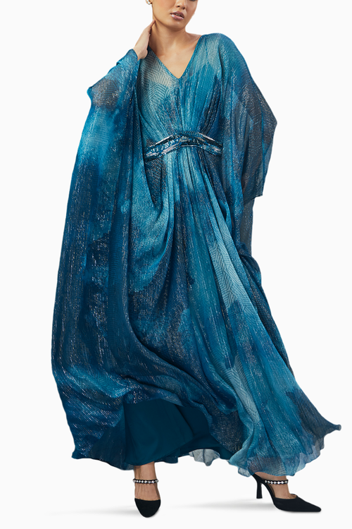 Jade Blue Printed Kaftan Set
