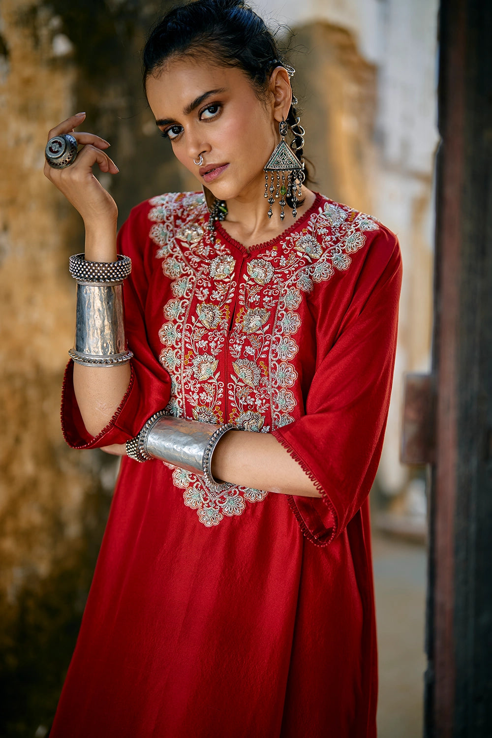 Red Embroidered Kaftan