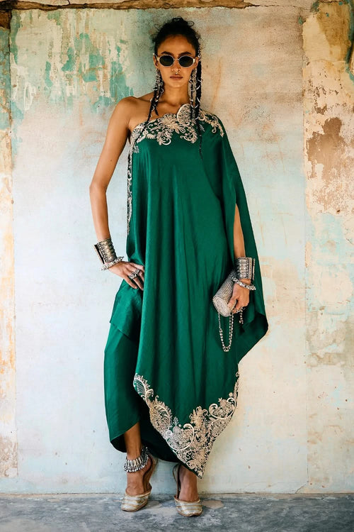 Emerald Green Off Shoulder Cape Set