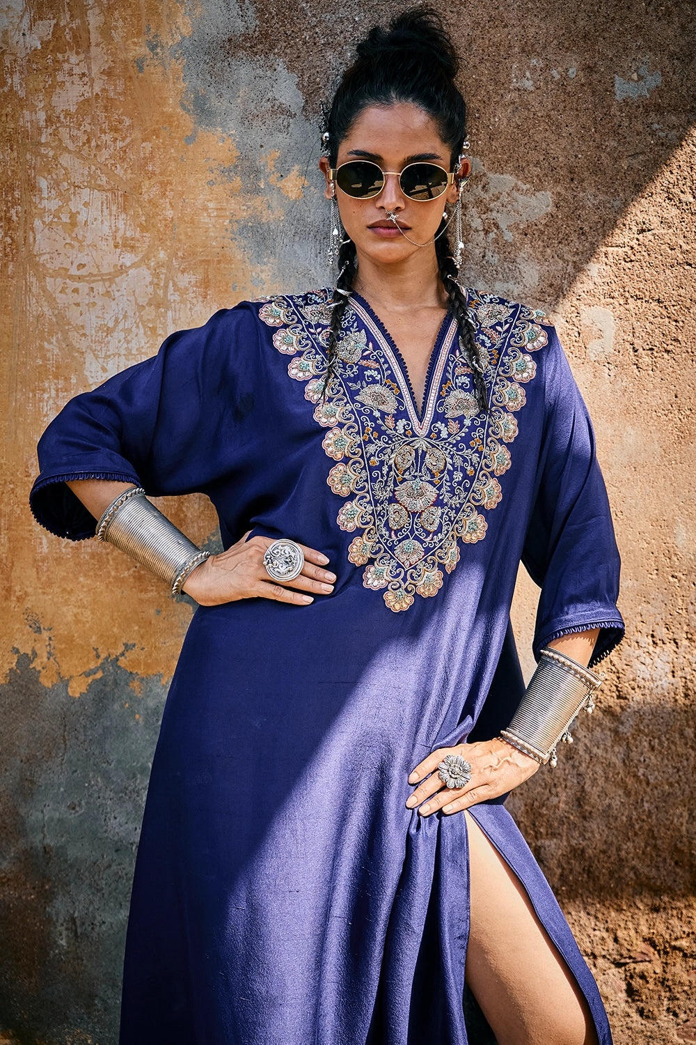 Purple Zardozi Embroidered Kaftan