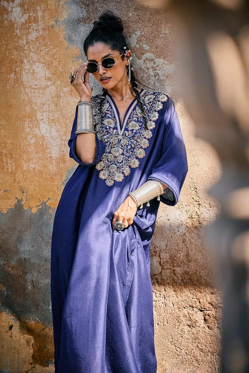Purple Zardozi Embroidered Kaftan