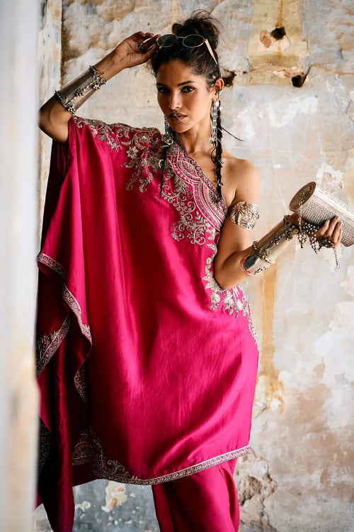 Pink Off Shoulder Cape Set