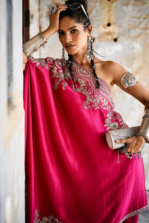 Pink Off Shoulder Cape Set