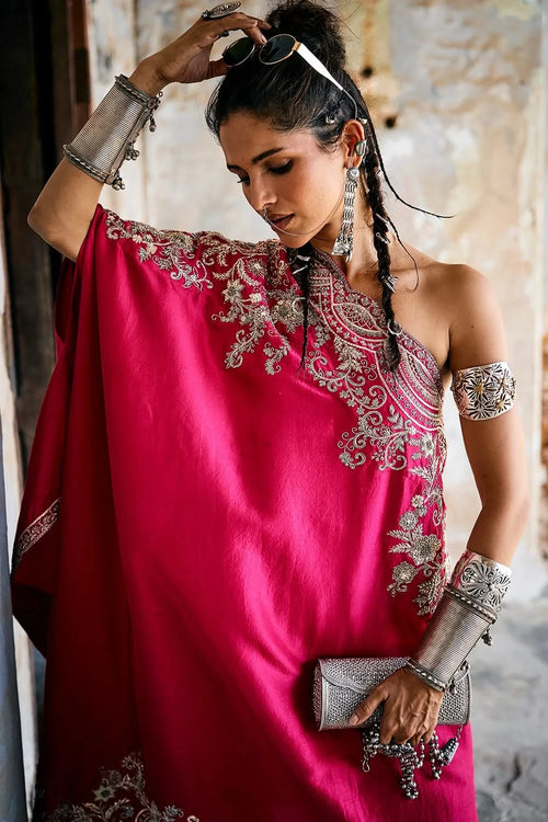 Pink Off Shoulder Cape Set