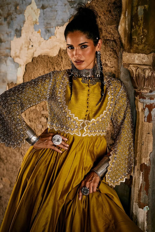 Mustard Embroidered Anarkali