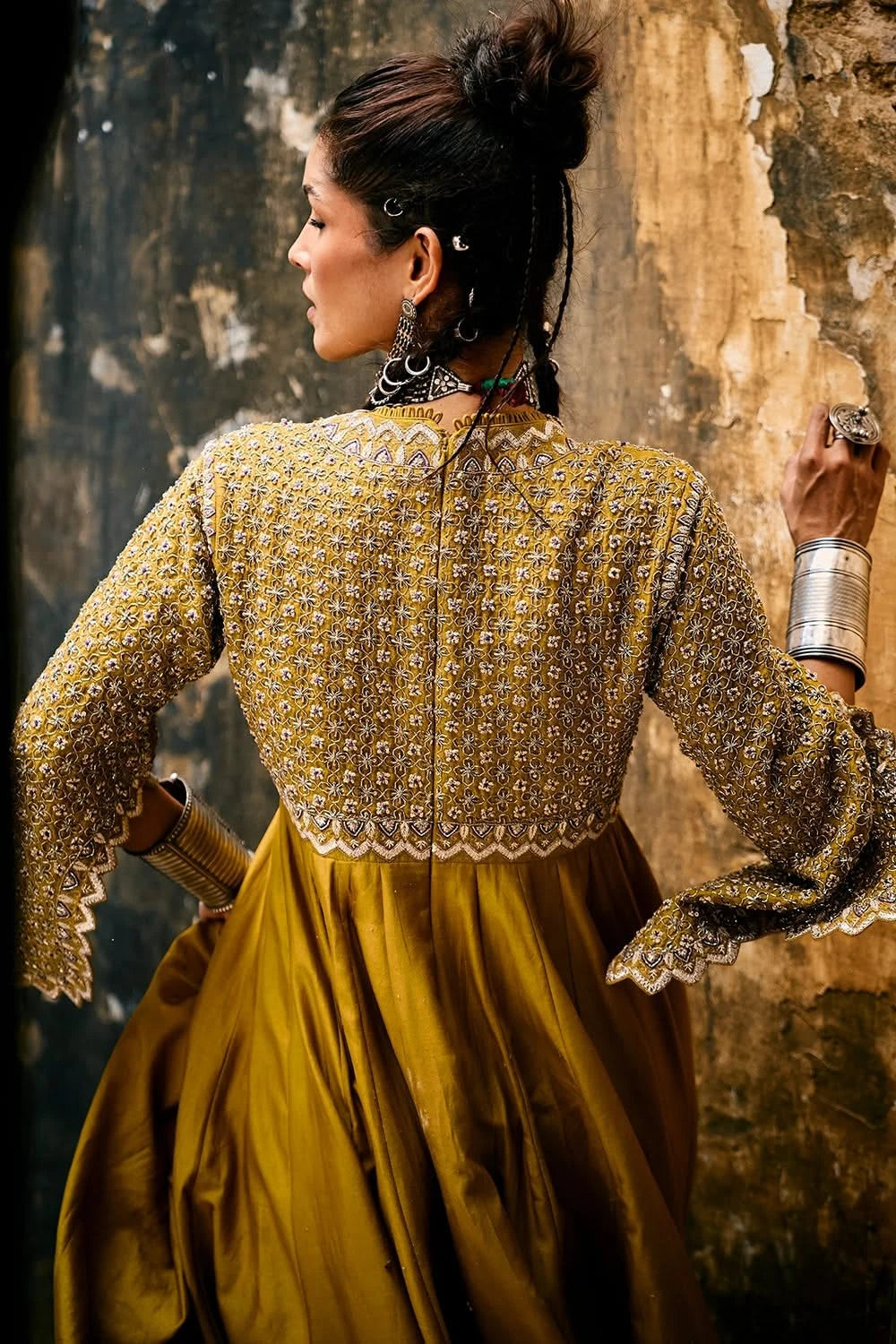 Mustard Embroidered Anarkali