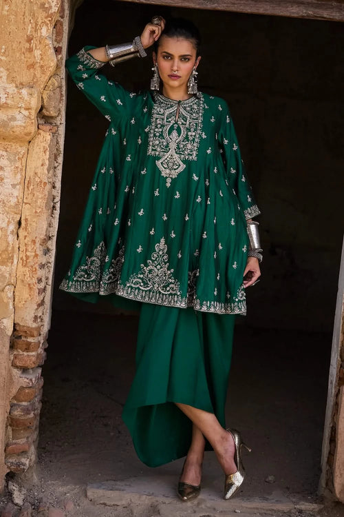 Emerald Tunic Set With Wrap Skirt