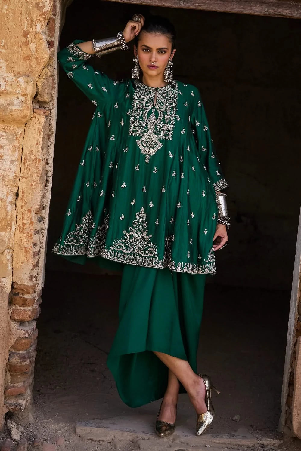 Emerald Tunic Set With Wrap Skirt