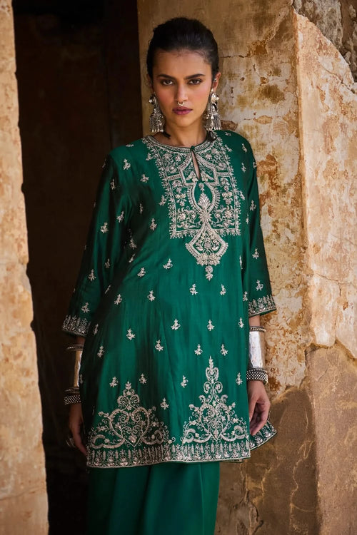 Emerald Tunic Set With Wrap Skirt