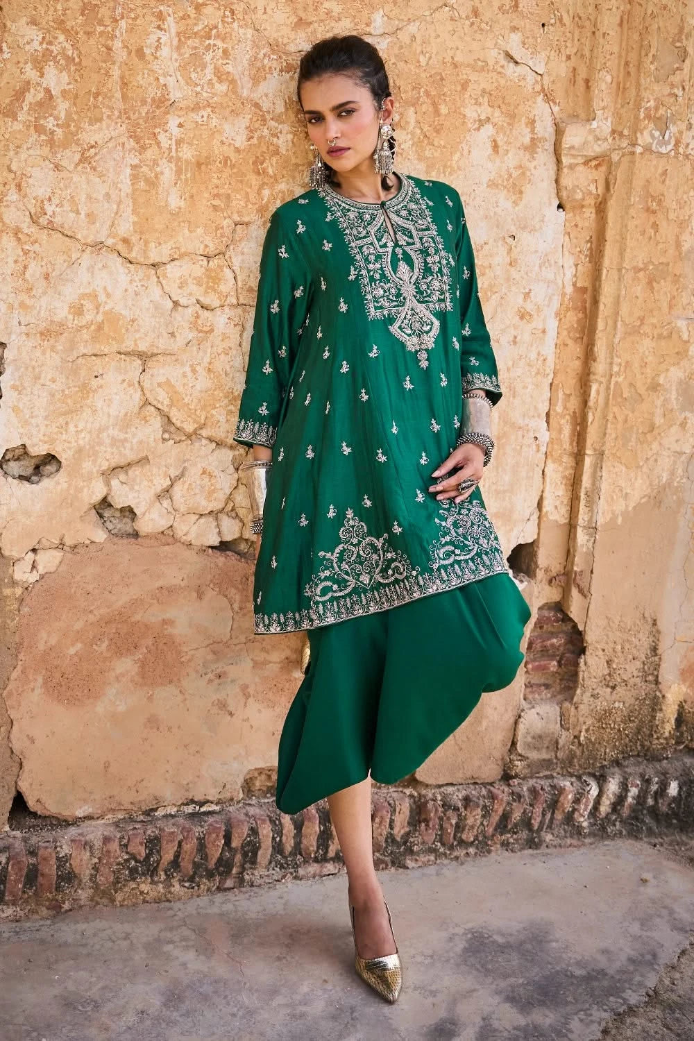 Emerald Tunic Set With Wrap Skirt