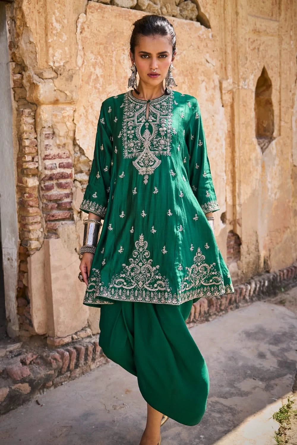 Emerald Tunic Set With Wrap Skirt
