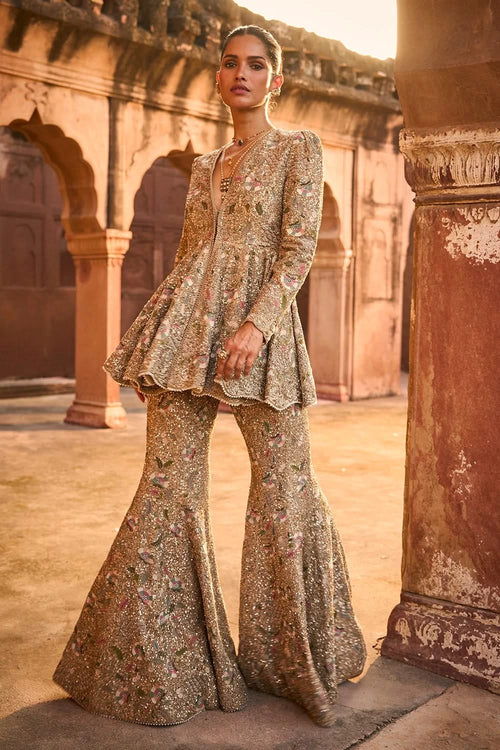 Golden Beige Peplum Set