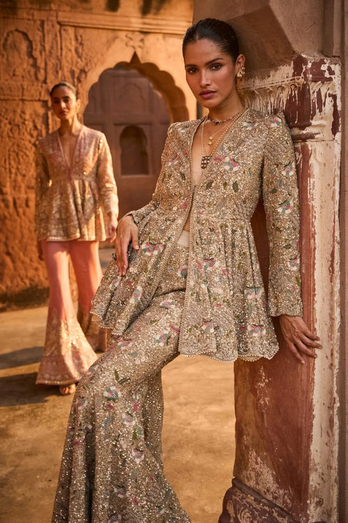 Golden Beige Peplum Set