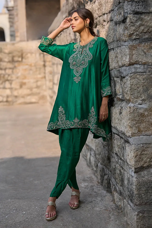 Reva Bottle Green Kurta Set