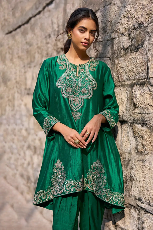 Reva Bottle Green Kurta Set
